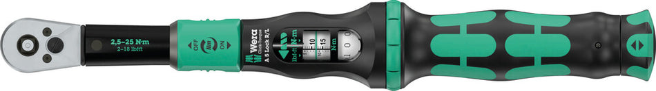 Wera 05075693001 Click-Torque Lock A 5 R/L Torque wrench, adjustable, Torque Lock function, square head insert (1/4"), clockwise/counterclockwise torque operation, 2.5-25 Nm