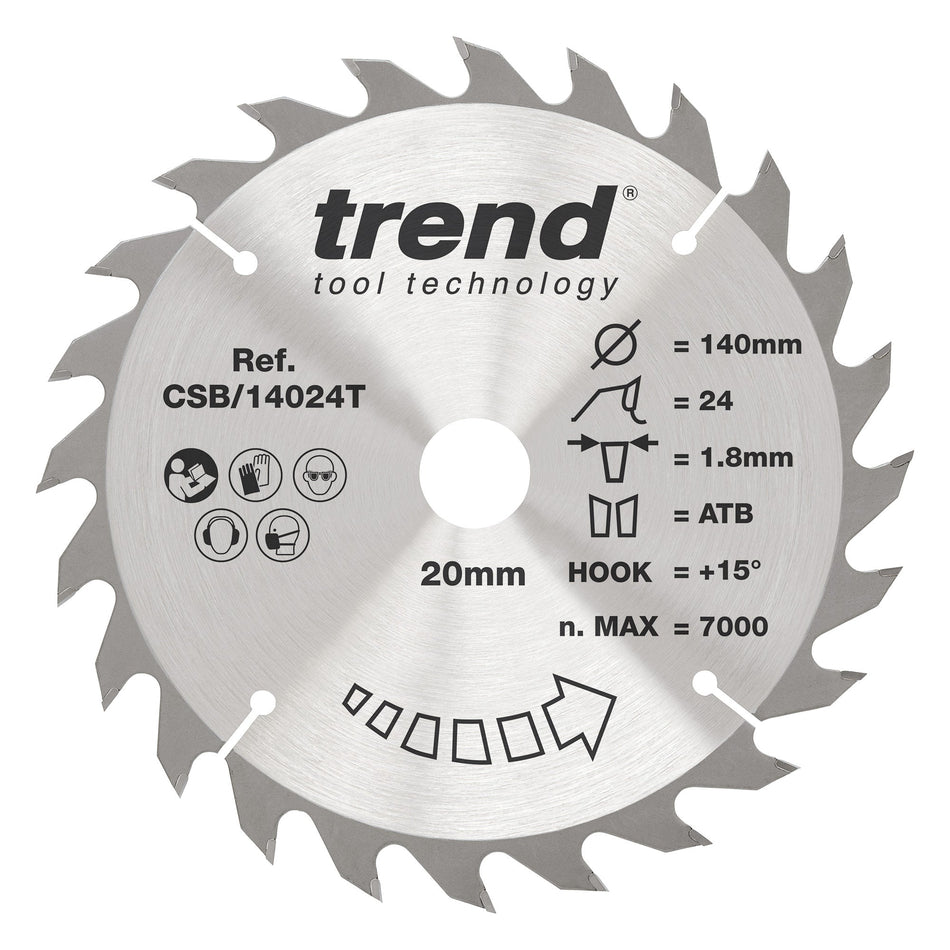 Trend Tools CSB/14024T Trend Wood Cordless Circular Saw Blade 140Mm X 20Mm X 24T