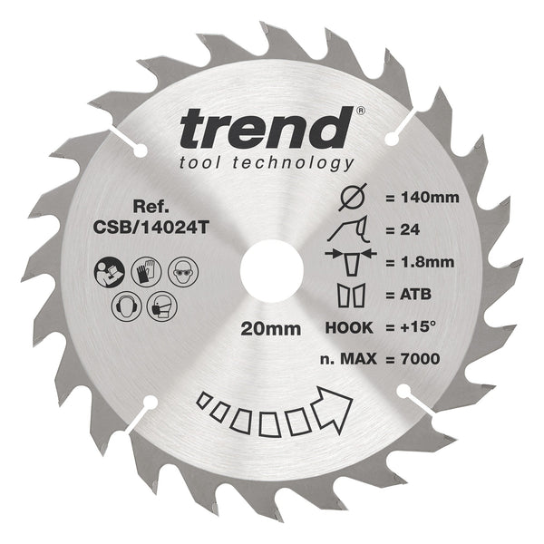 Trend Tools CSB/14024T Trend Wood Cordless Circular Saw Blade 140Mm X 20Mm X 24T