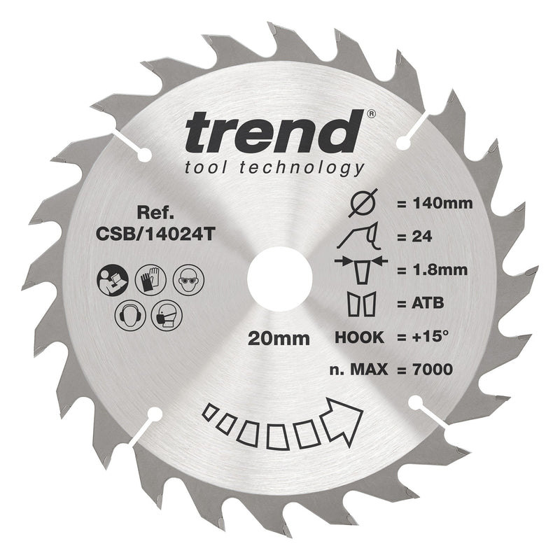 Trend Tools CSB/14024T Trend Wood Cordless Circular Saw Blade 140Mm X 20Mm X 24T