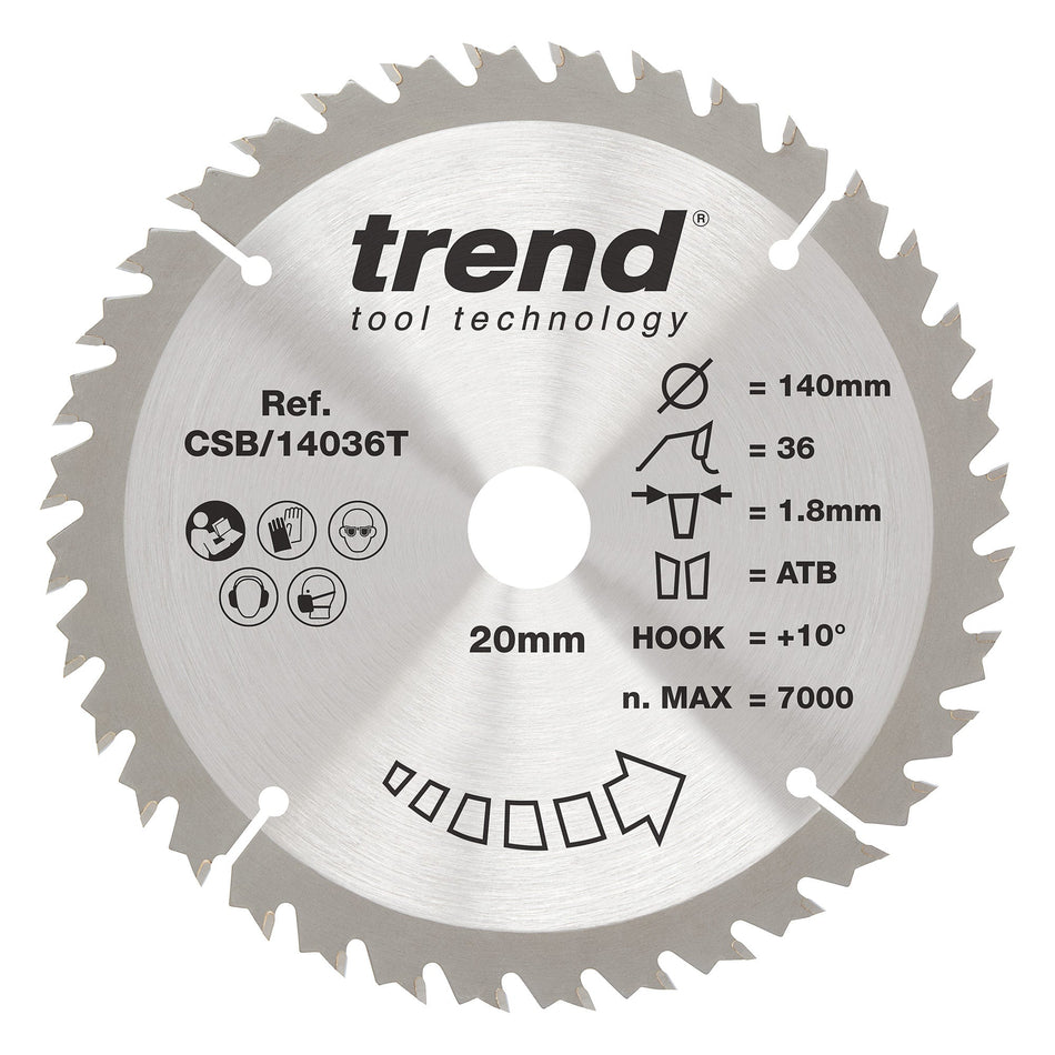 Trend Tools CSB/14036T Trend Wood Cordless Circular Saw Blade 140Mm X 20Mm X 36T