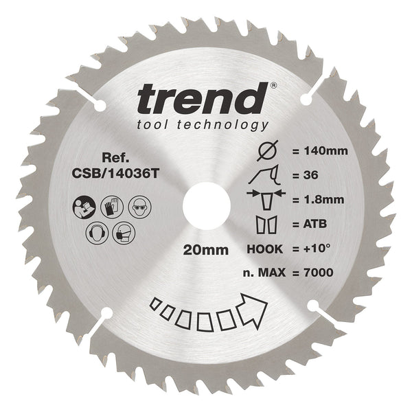 Trend Tools CSB/14036T Trend Wood Cordless Circular Saw Blade 140Mm X 20Mm X 36T