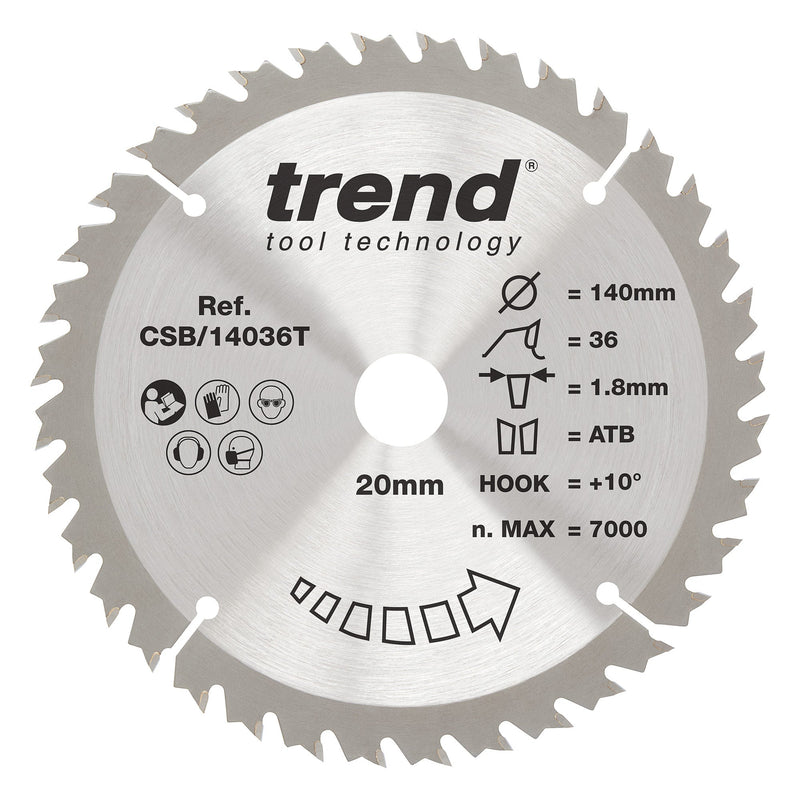 Trend Tools CSB/14036T Trend Wood Cordless Circular Saw Blade 140Mm X 20Mm X 36T
