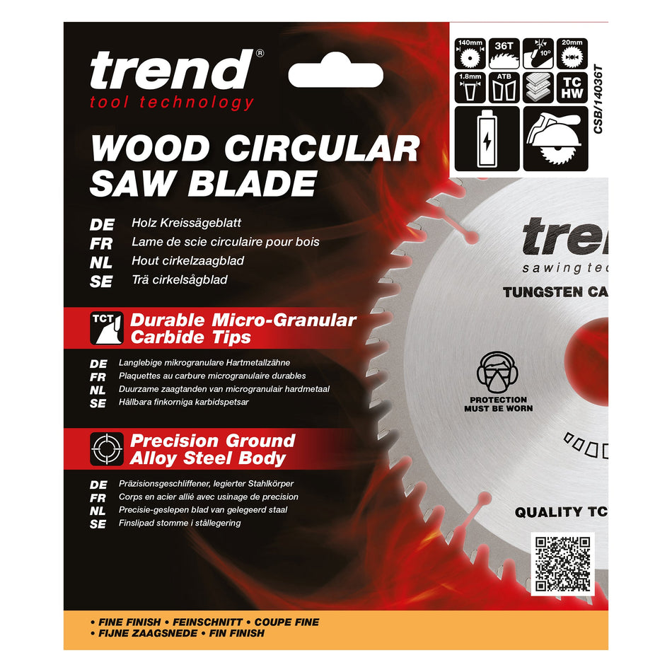 Trend Tools CSB/14036T Trend Wood Cordless Circular Saw Blade 140Mm X 20Mm X 36T