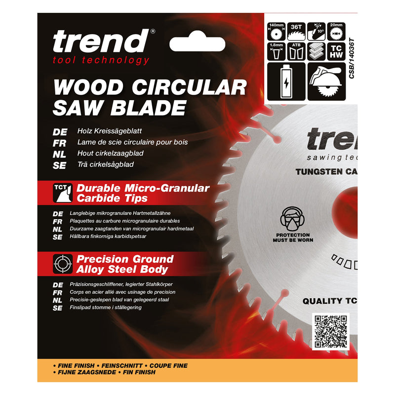 Trend Tools CSB/14036T Trend Wood Cordless Circular Saw Blade 140Mm X 20Mm X 36T