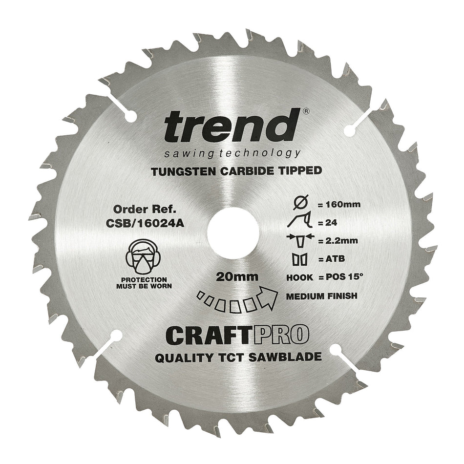 Trend Tools CSB/16024A Trend Wood Circular Saw Blade 160Mm X 20Mm X 24T