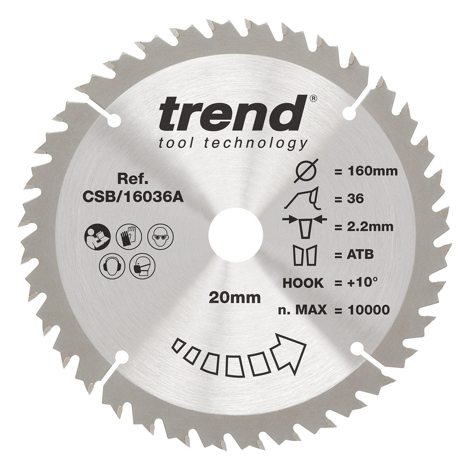 Trend Tools CSB/16036A Trend Wood Circular Saw Blade 160Mm X 20Mm X 36T