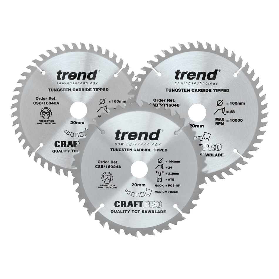 Trend Tools CSB/160/3PK/A Trend Wood Circular Saw Blade 160Mm X 20Mm X 24/48T, 3 Pack