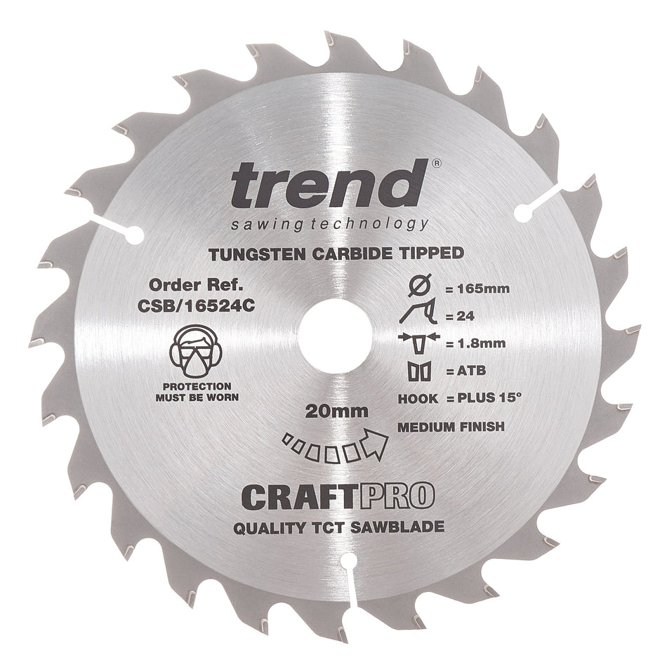 Trend Tools CSB/16524C Trend Wood Circular Saw Blade 165Mm X 20Mm X 24T