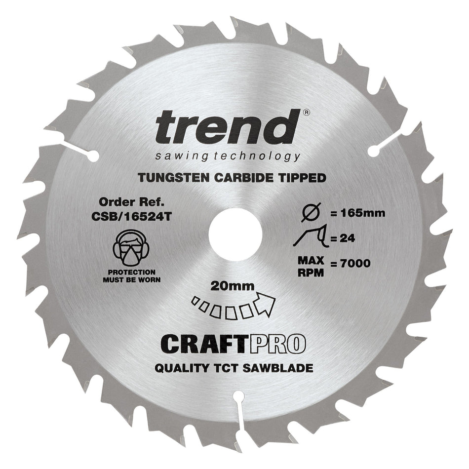 Trend Tools CSB/16524T Trend Wood Cordless Circular Saw Blade 165Mm X 20Mm X 24T