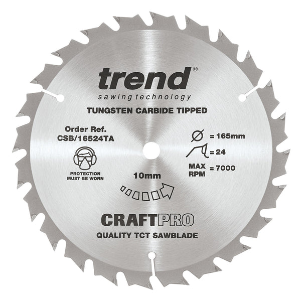 Trend Tools CSB/16524TA Trend Wood Cordless Circular Saw Blade 165Mm X 10Mm X 24T