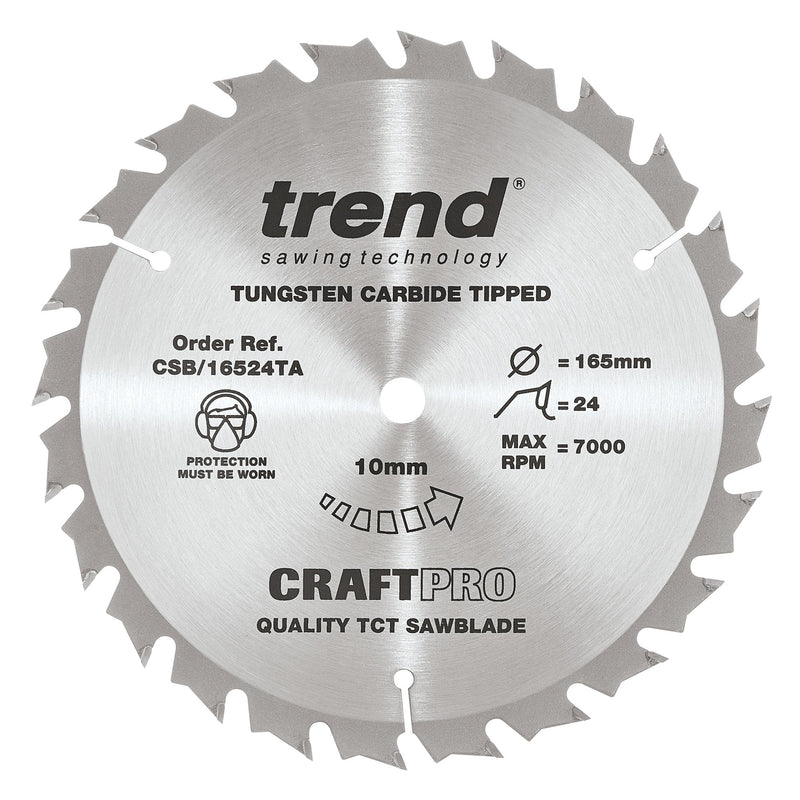 Trend Tools CSB/16524TA Trend Wood Cordless Circular Saw Blade 165Mm X 10Mm X 24T