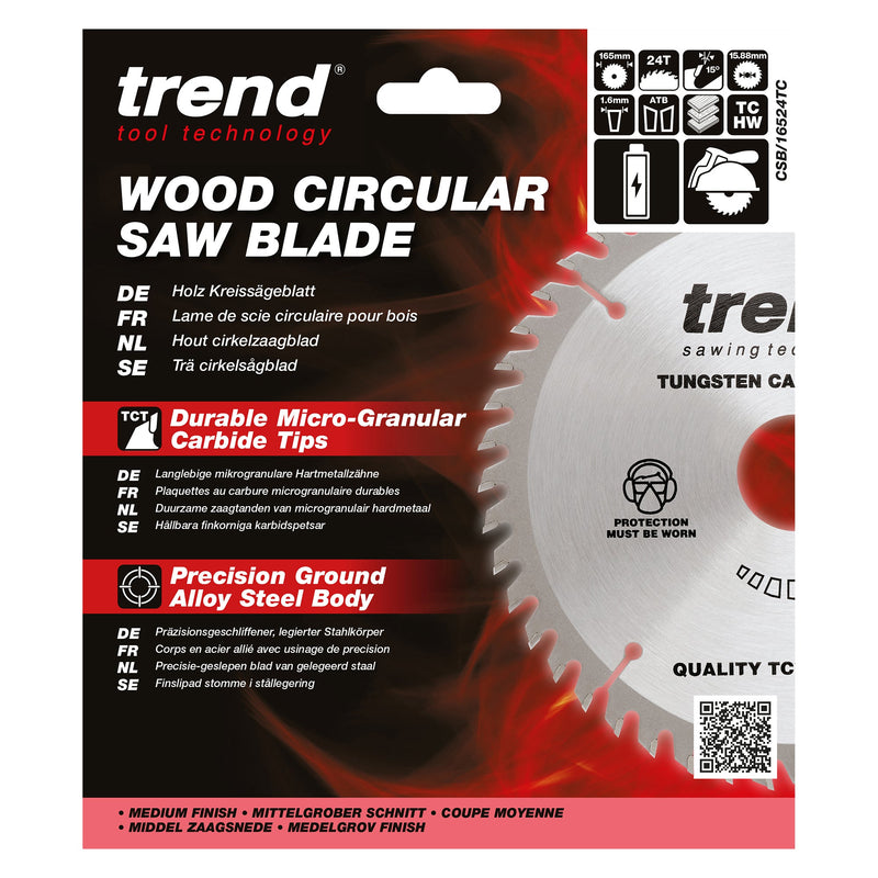 Trend Tools CSB/16524TC Trend Wood Cordless Circular Saw Blade 165Mm X 15.88Mm X 24T