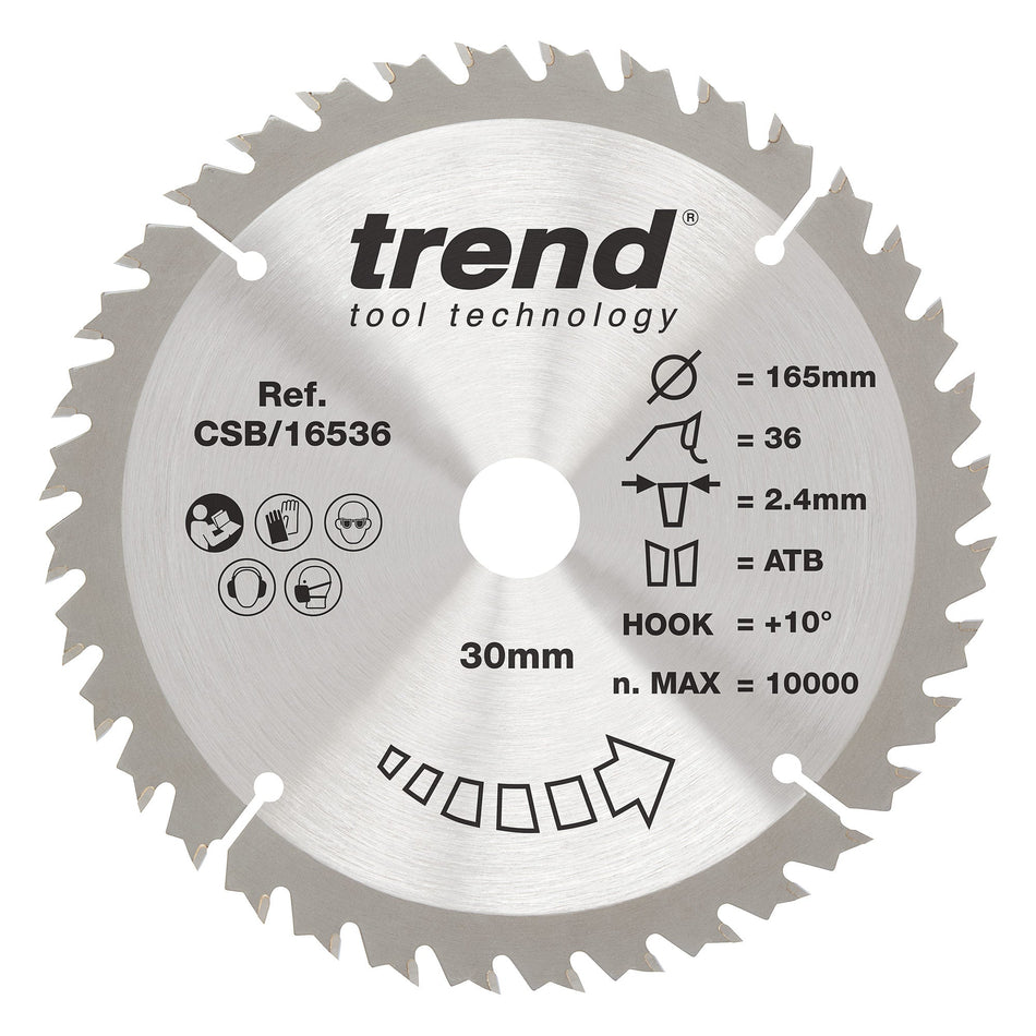 Trend Tools CSB/16536 Trend Wood Circular Saw Blade 165Mm X 30Mm X 36T