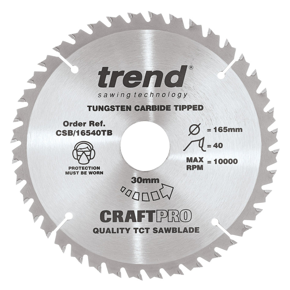 Trend Tools CSB/16540TB Trend Wood Cordless Circular Saw Blade 165Mm X 30Mm X 40T