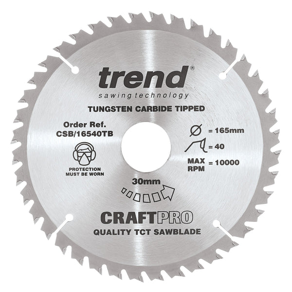 Trend Tools CSB/16540TB Trend Wood Cordless Circular Saw Blade 165Mm X 30Mm X 40T