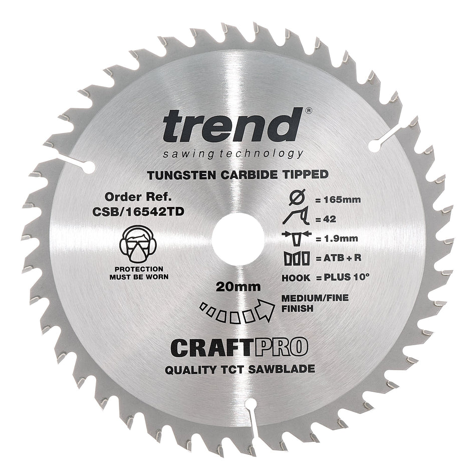 Trend Tools CSB/16542TD Trend Wood Cordless Atbr Circular Saw Blade 165Mm X 20Mm X 42T
