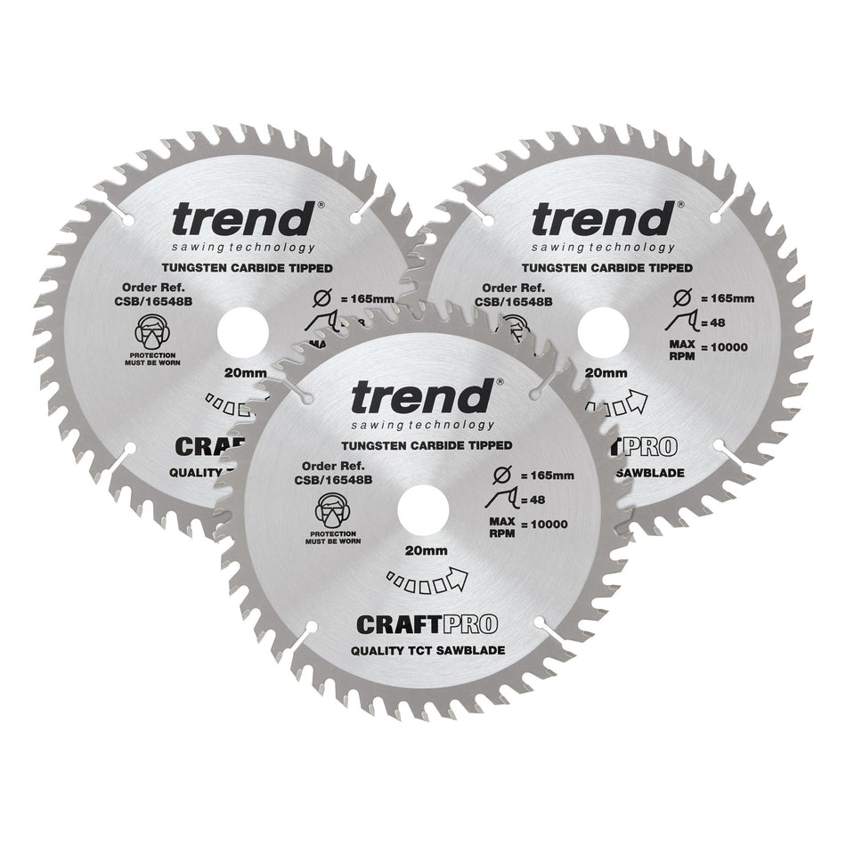 Trend Tools CSB/165/3PK/A Trend Wood Circular Saw Blade 165Mm X 20Mm X 48T, 3 Pack