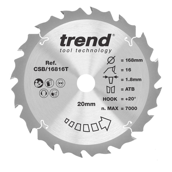 Trend Tools CSB/16816T Trend Wood Cordless Circular Saw Blade 168Mm X 20Mm X 16T