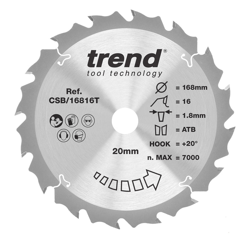 Trend Tools CSB/16816T Trend Wood Cordless Circular Saw Blade 168Mm X 20Mm X 16T