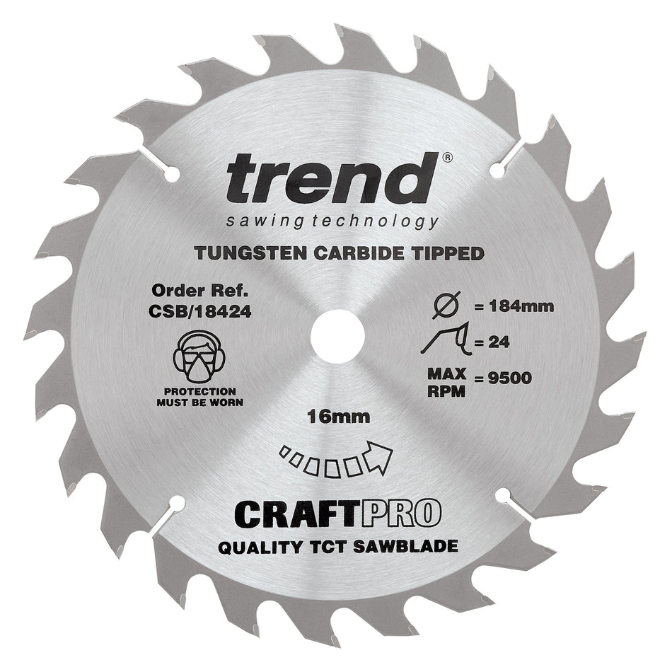 Trend Tools CSB/18424 Trend Wood Circular Saw Blade 184Mm X 16Mm X 24T