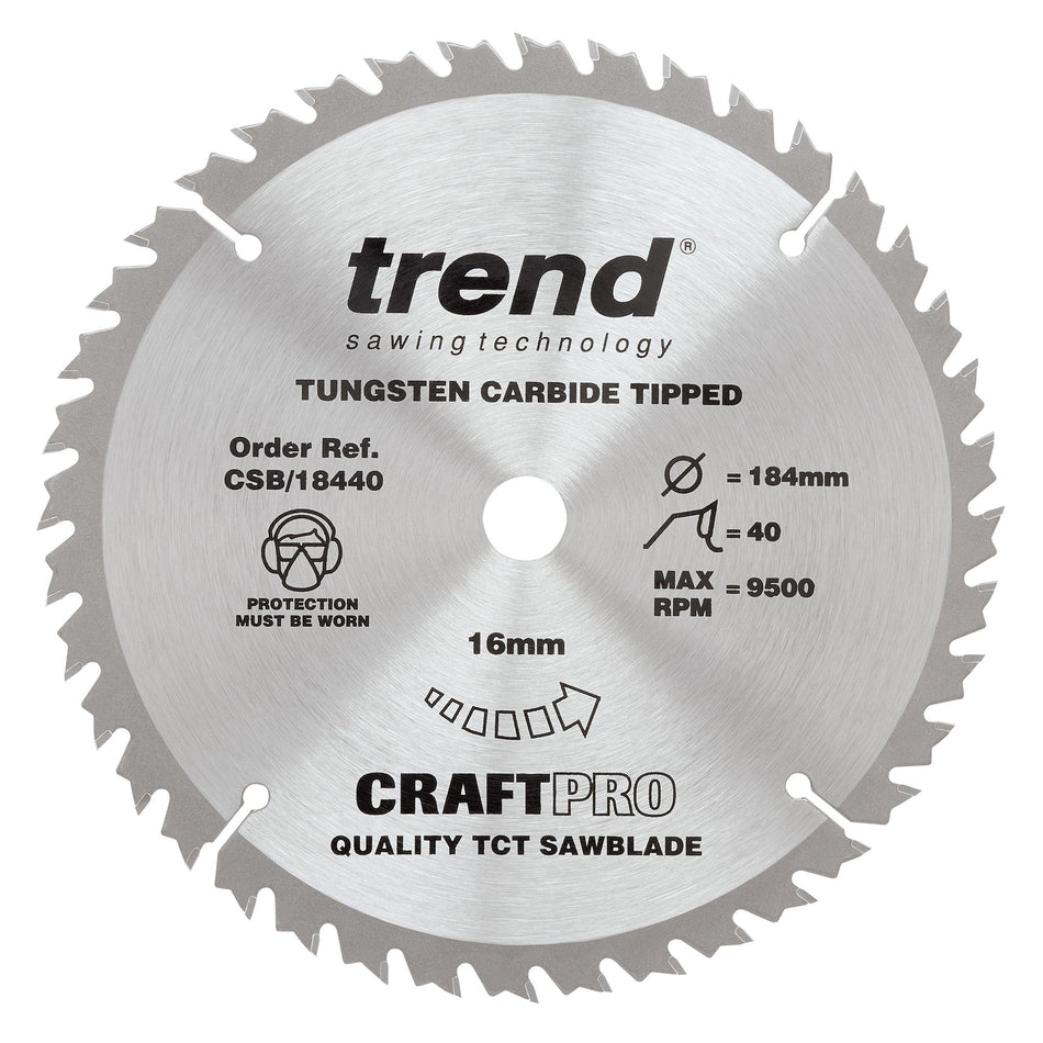 Trend Tools CSB/18440 Trend Wood Circular Saw Blade 184Mm X 16Mm X 40T