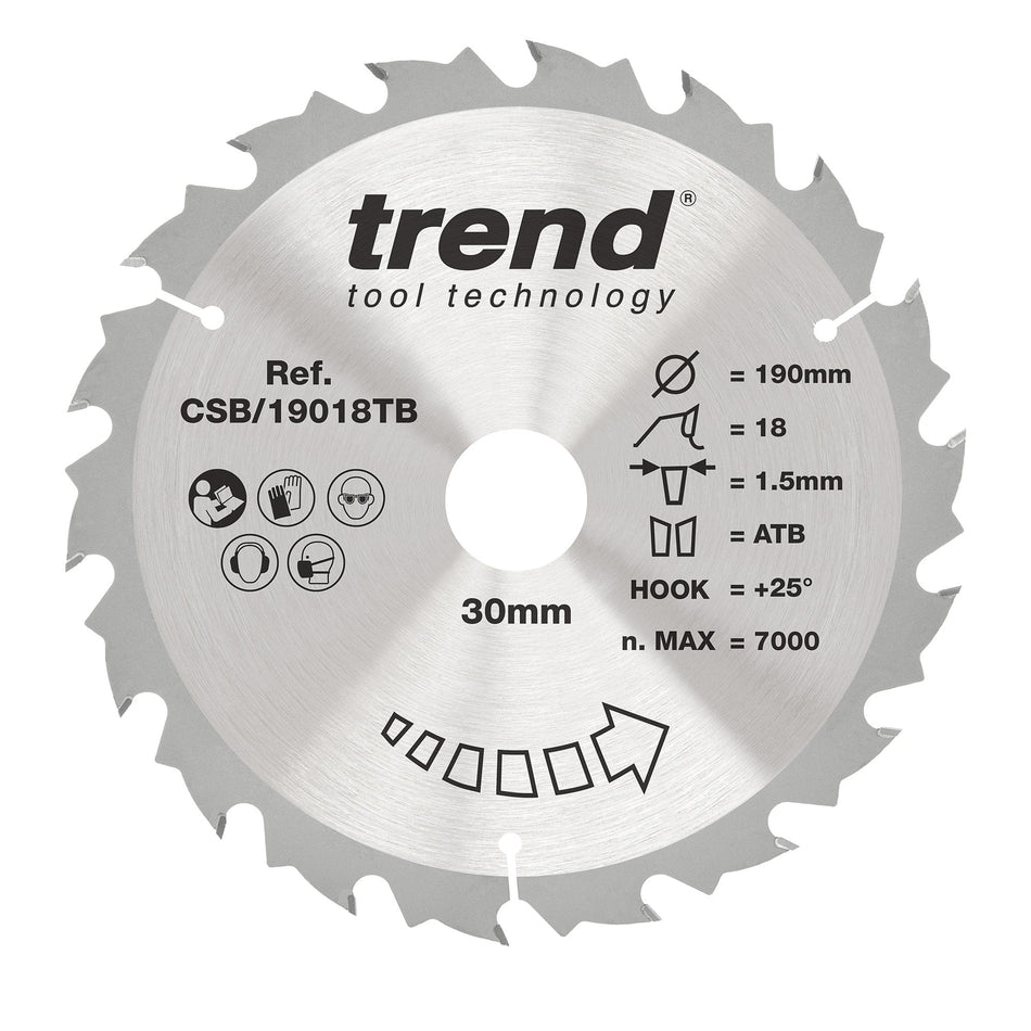 Trend Tools CSB/19018TB Trend Wood Cordless Circular Saw Blade 190Mm X 30Mm X 18T
