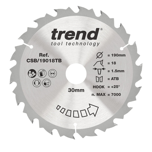 Trend Tools CSB/19018TB Trend Wood Cordless Circular Saw Blade 190Mm X 30Mm X 18T