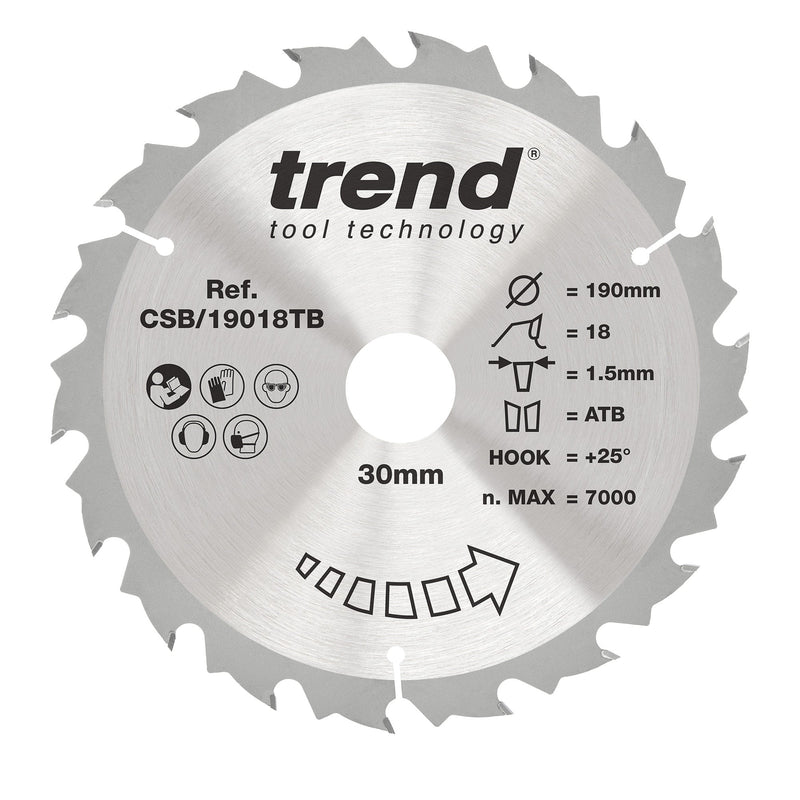 Trend Tools CSB/19018TB Trend Wood Cordless Circular Saw Blade 190Mm X 30Mm X 18T