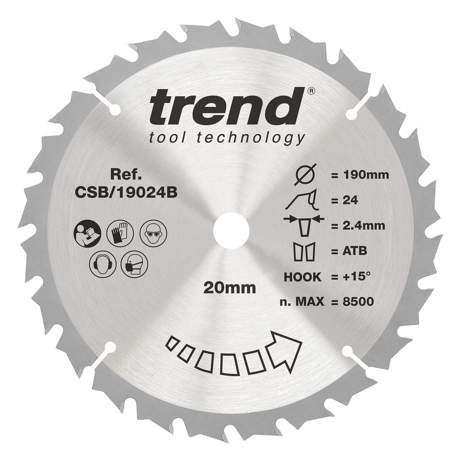 Trend Tools CSB/19024B Trend Wood Circular Saw Blade 190Mm X 20Mm X 24T