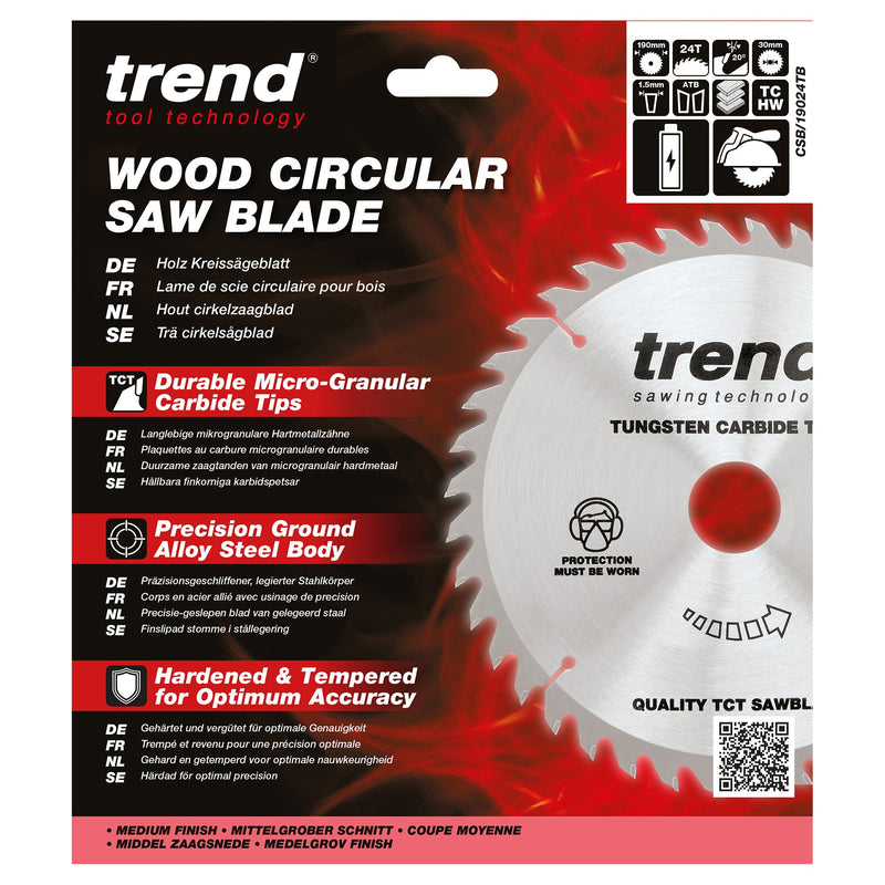 Trend Tools CSB/19024TB Trend Wood Cordless Circular Saw Blade 190Mm X 30Mm X 24T