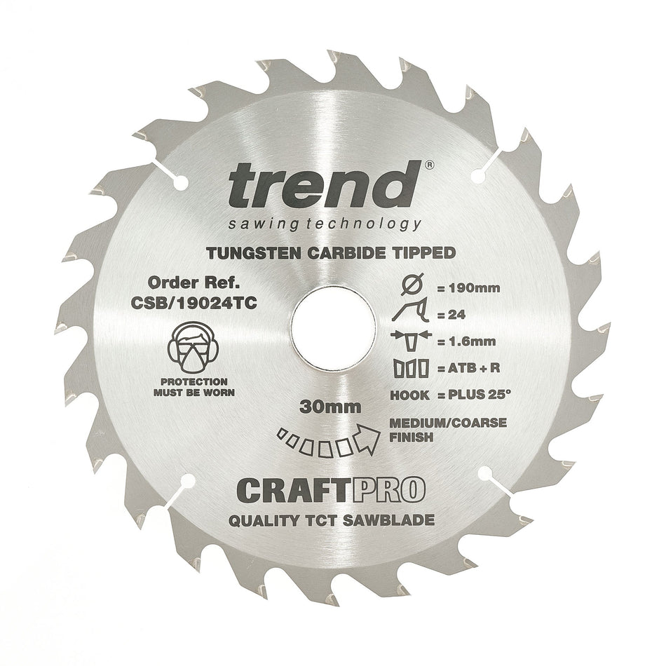 Trend Tools CSB/19024TC Trend Wood Cordless Atbr Circular Saw Blade 190Mm X 30Mm X 24T