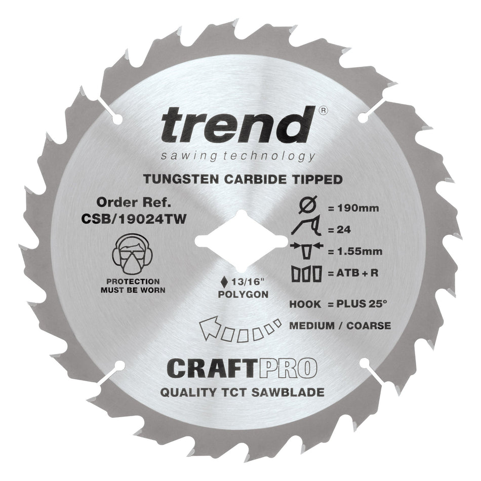 Trend Tools CSB/19024TW Trend Wood Cordless Atbr Circular Saw Blade 190Mm X Diamond Bore X 24T
