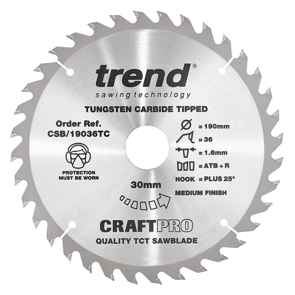 Trend Tools CSB/19036TC Trend Wood Cordless Atbr Circular Saw Blade 190Mm X 30Mm X 36T