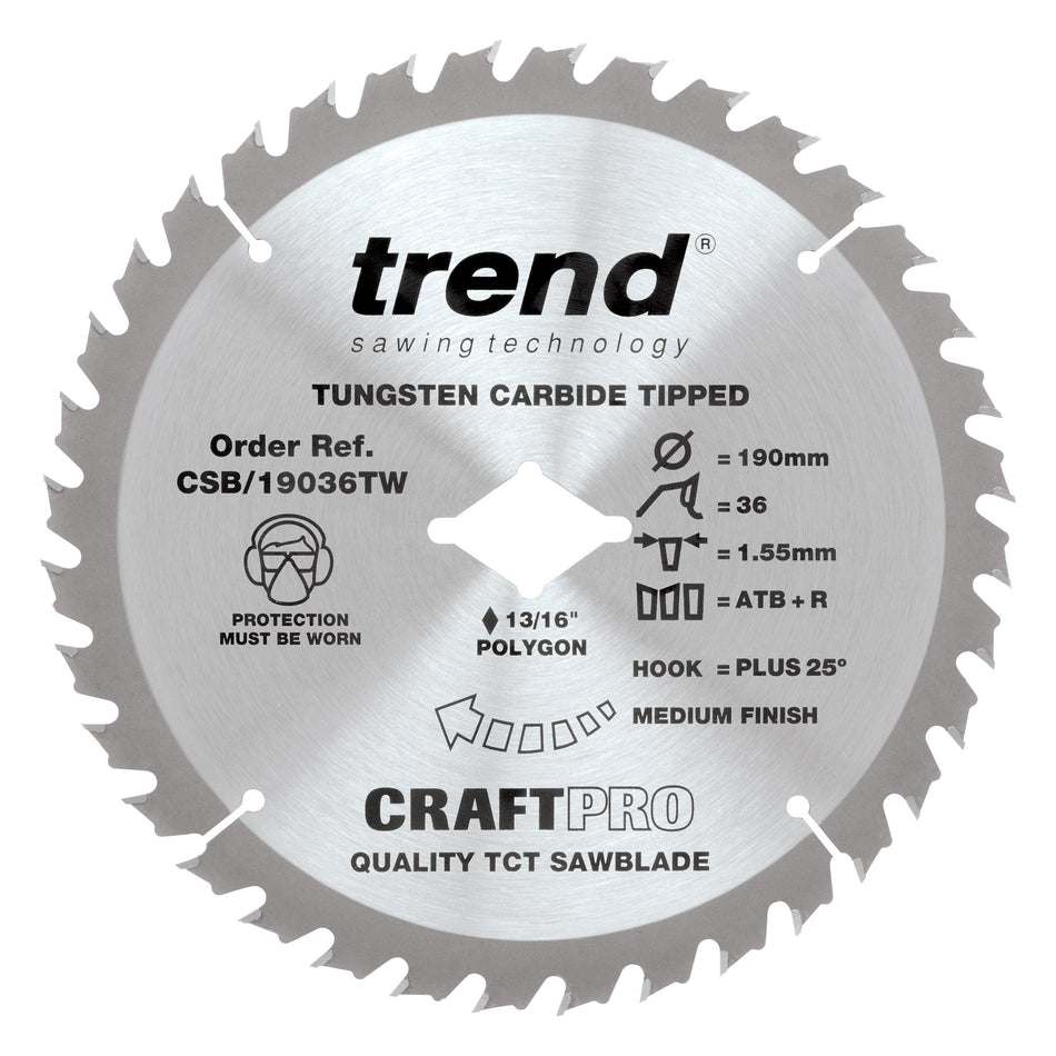 Trend Tools CSB/19036TW Trend Wood Cordless Atbr Circular Saw Blade 190Mm X Diamond Bore X 36T