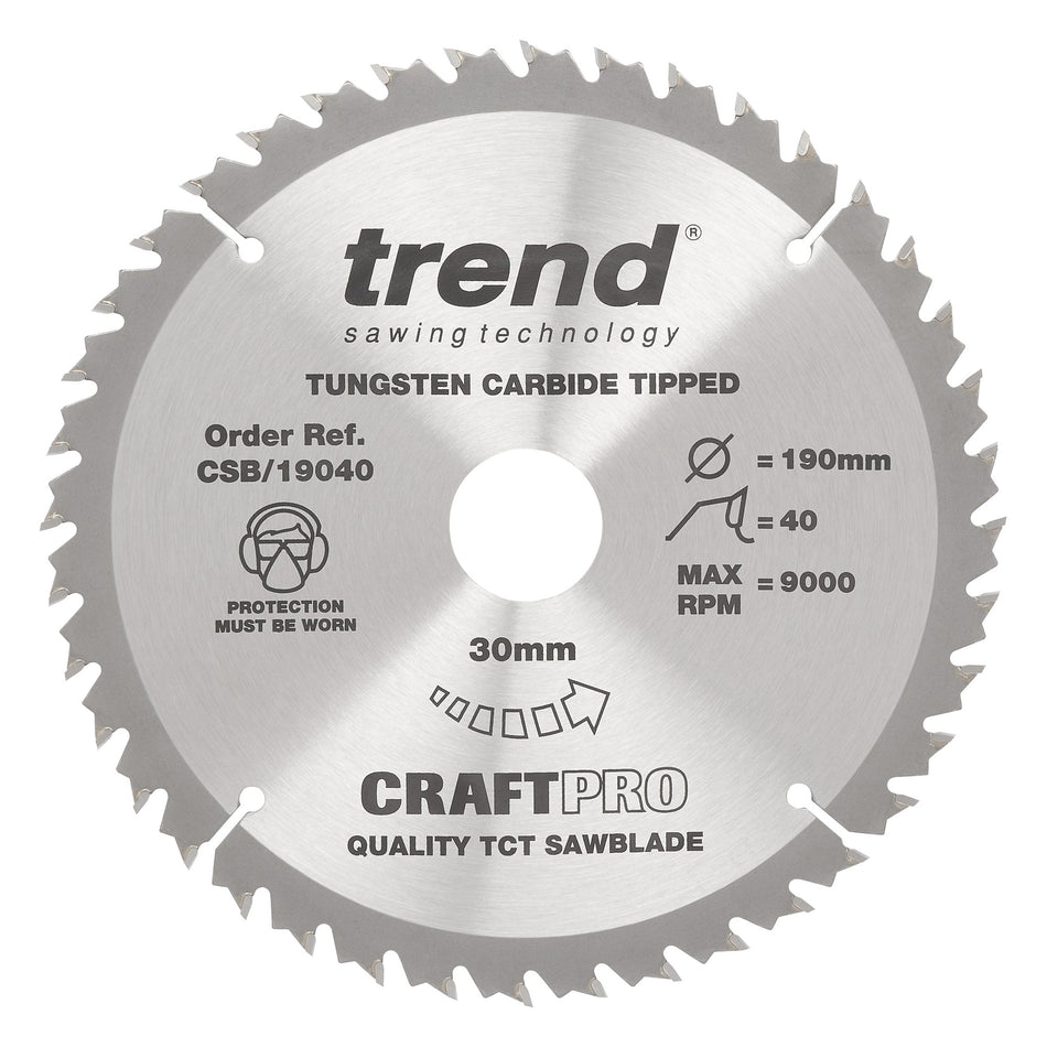 Trend Tools CSB/19040 Trend Wood Circular Saw Blade 190Mm X 30Mm X 40T
