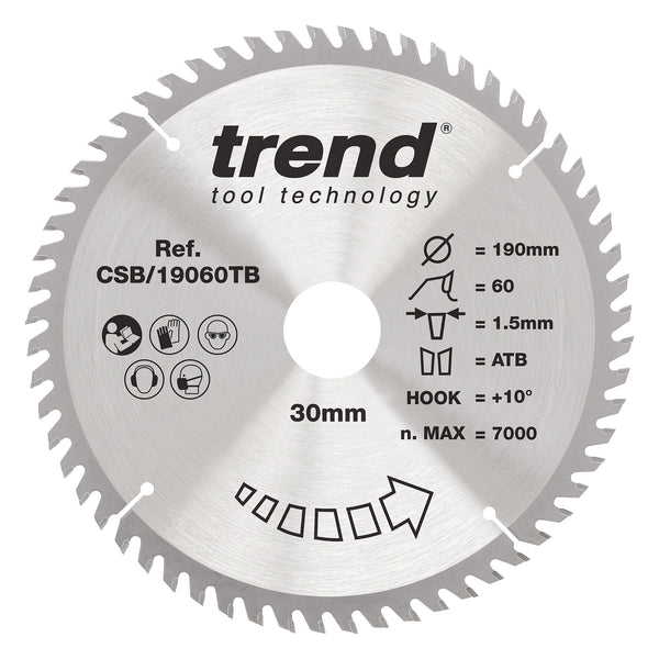 Trend Tools CSB/CC19060TB Trend Wood Cordless Mitre Saw Blade 190Mm X 30Mm X 60T