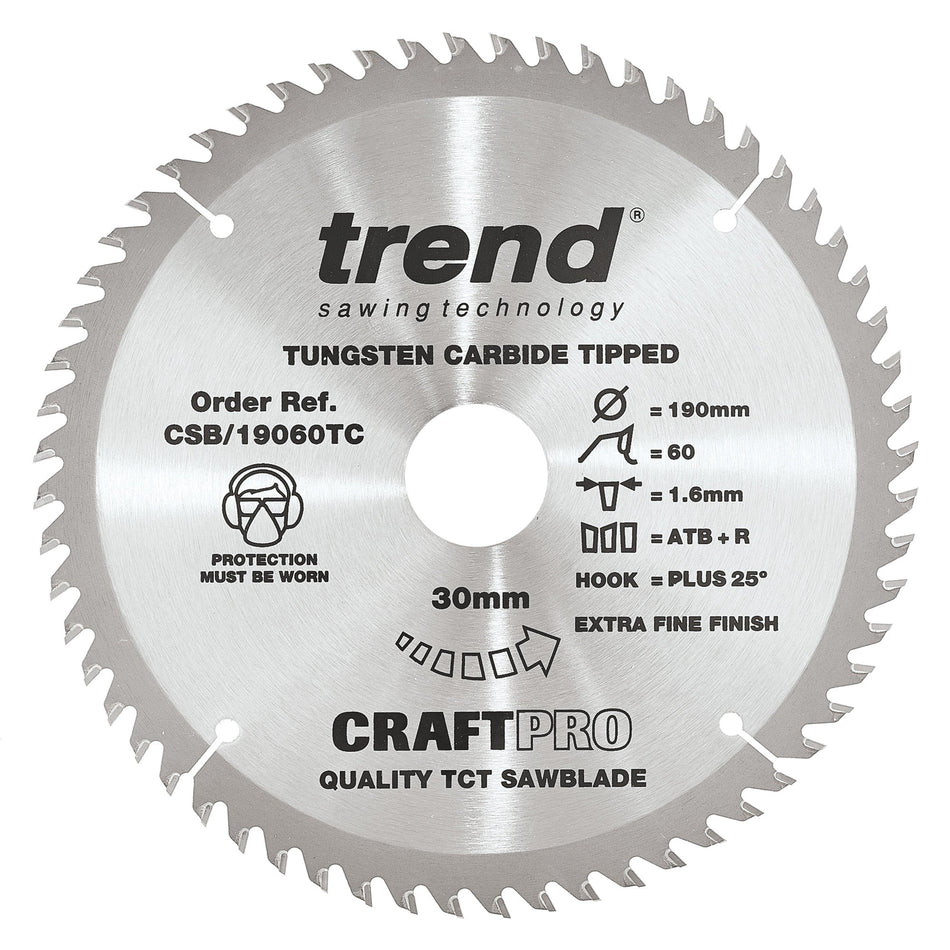 Trend Tools CSB/19060TC Trend Wood Cordless Atbr Circular Saw Blade 190Mm X 30Mm X 60T