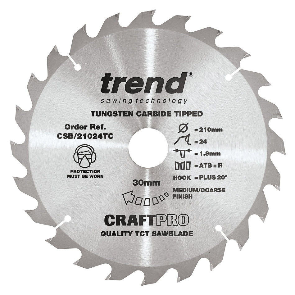 Trend Tools CSB/21024TC Trend Wood Cordless Atbr Circular Saw Blade 210Mm X 30Mm X 24T