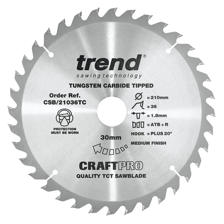 Trend Tools CSB/21036TC Trend Wood Cordless Atbr Circular Saw Blade 210Mm X 30Mm X 36T