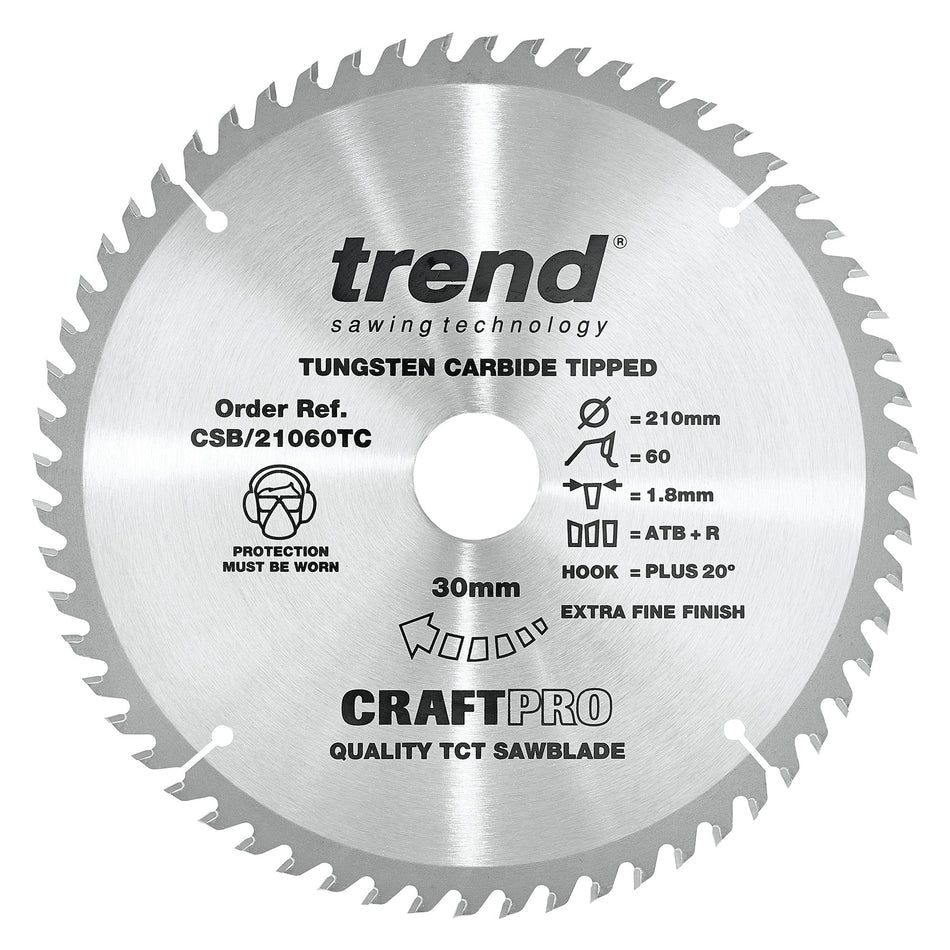 Trend Tools CSB/21060TC Trend Wood Cordless Atbr Circular Saw Blade 210Mm X 30Mm X 60T