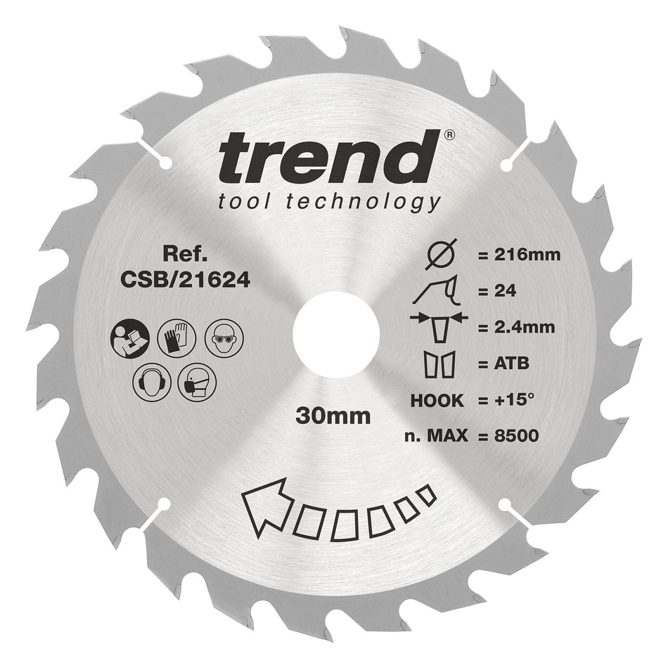 Trend Tools CSB/21624 Trend Wood Circular Saw Blade 216Mm X 30Mm X 24T