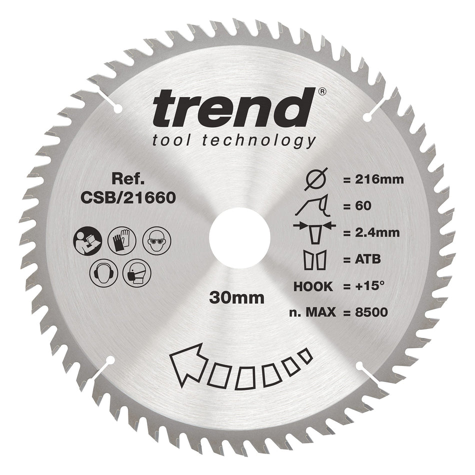 Trend Tools CSB/21660 Trend Wood Circular Saw Blade 216Mm X 30Mm X 60T