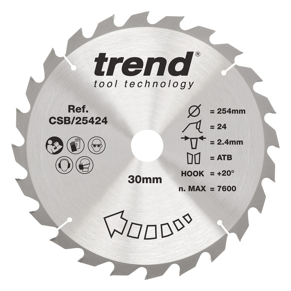Trend Tools CSB/25424 Trend Wood Circular Saw Blade 254Mm X 30Mm X 24T