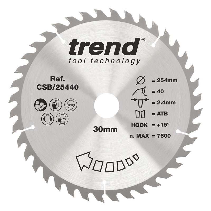 Trend Tools CSB/25440 Trend Wood Circular Saw Blade 254Mm X 30Mm X 40T