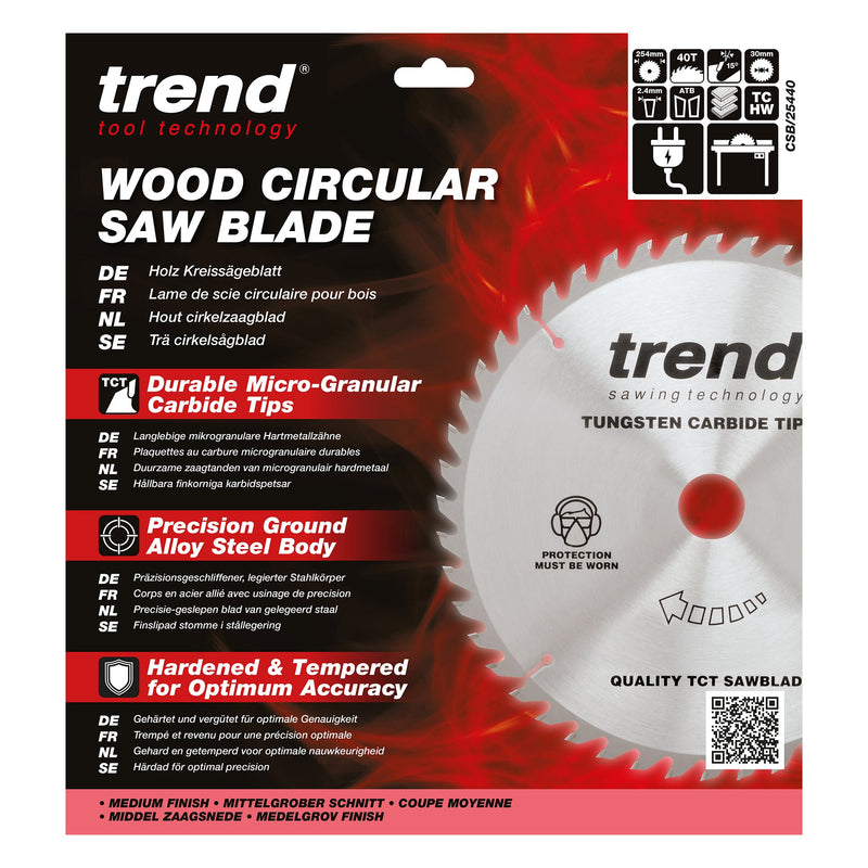 Trend Tools CSB/25440 Trend Wood Circular Saw Blade 254Mm X 30Mm X 40T
