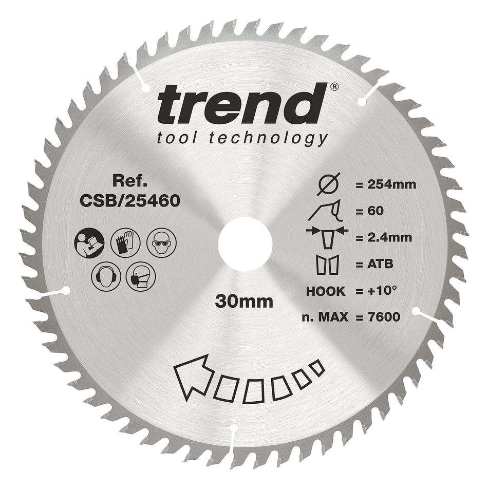Trend Tools CSB/25460 Trend Wood Circular Saw Blade 254Mm X 30Mm X 60T