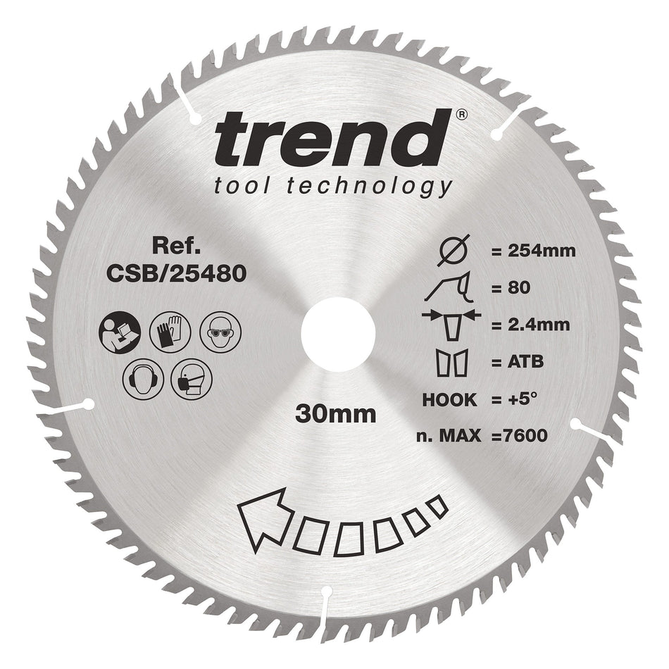 Trend Tools CSB/25480 Trend Wood Circular Saw Blade 254Mm X 30Mm X 80T
