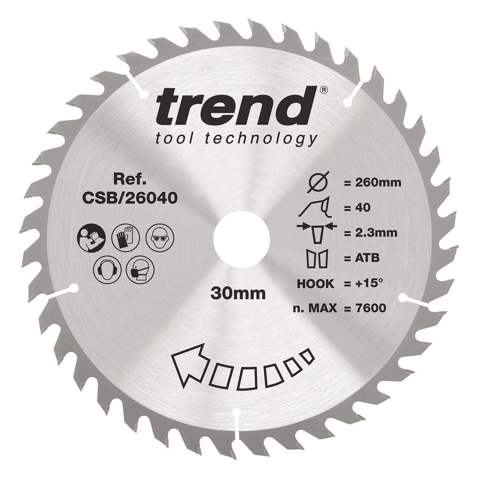 Trend Tools CSB/26040 Trend Wood Circular Saw Blade 260Mm X 30Mm X 40T