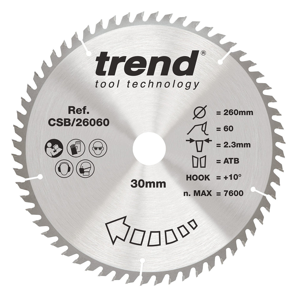 Trend Tools CSB/26060 Trend Wood Circular Saw Blade 260Mm X 30Mm X 60T
